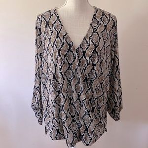 Michael Kors women’s brown, black , white snake print, draped crossover blouse